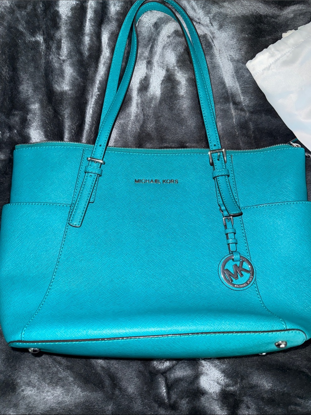 Michael Kors Teal Leather Tote with MK Charm